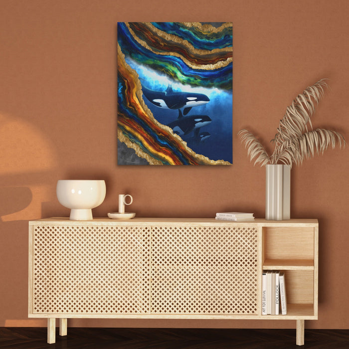 Orcas Golden Wave canvas wall art, room view