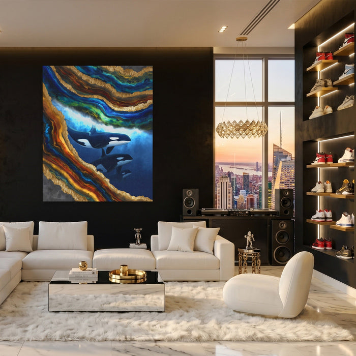 Orcas Golden Wave canvas wall art, room view