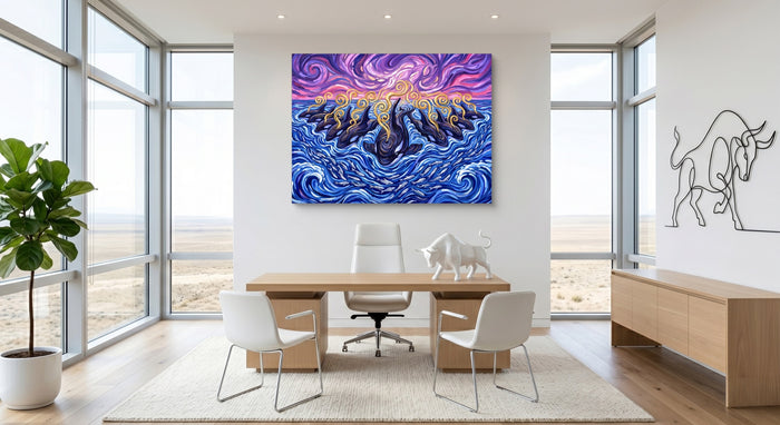 Orcas Sunset Hunt — orcas sunset hunt office space with furniture 1land flush print