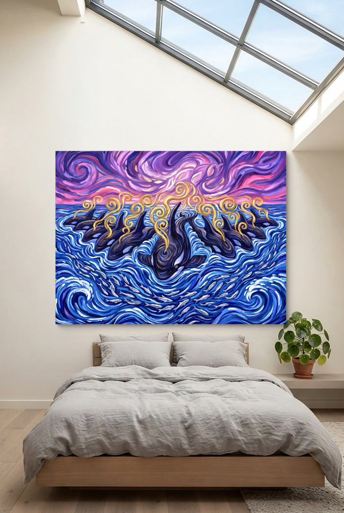 Orcas Sunset Hunt — orcas sunset hunt p bedroom with loft 1land flush print