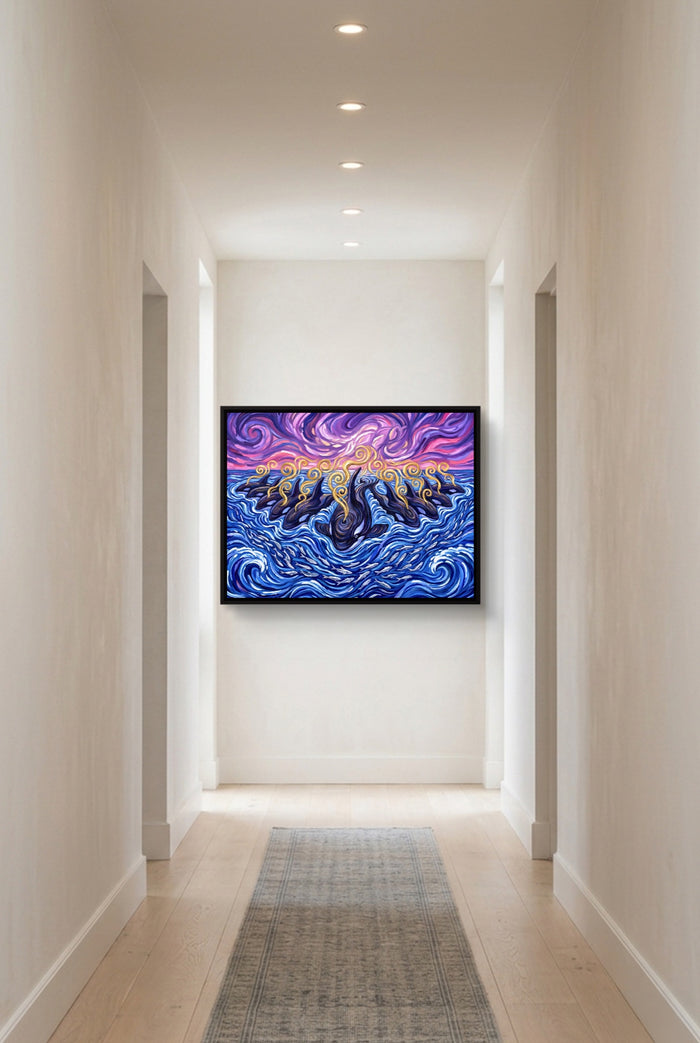 Orcas Sunset Hunt — orcas sunset hunt p long hallway with carpet 1land framed black