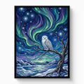 Owl Beneath Auroras — owl beneath auroras white studio framed black