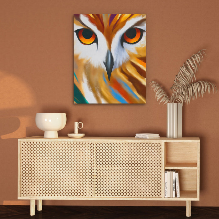Owl Geometric Symmetrical canvas wall art, room view