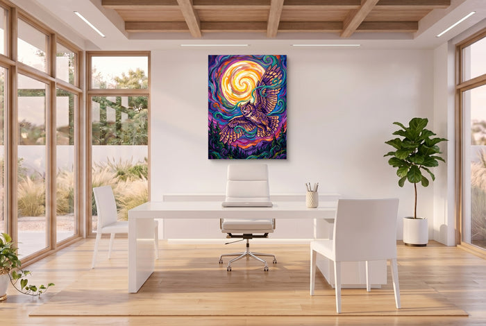 Owl Vibrant Moon — owl vibrant moon office space with desk 3 1port flush print