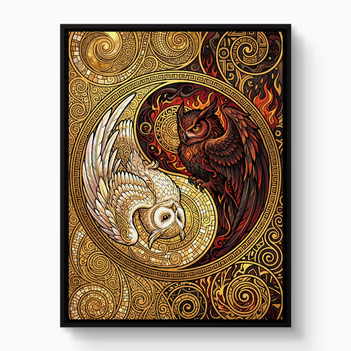 Owls Entwined Mosaic — owls entwined mosaic white studio framed black