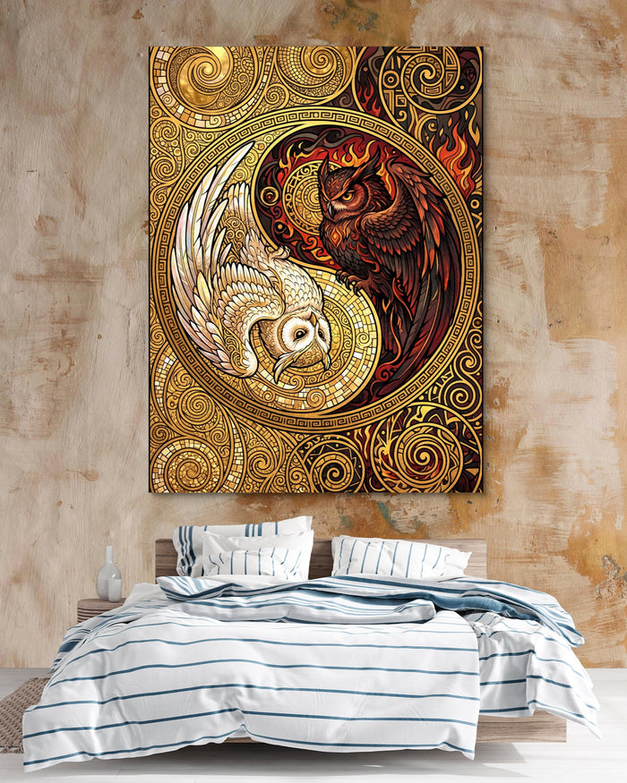 Owls Entwined Mosaic — owls entwined mosaic psd clay beige bedroom 1port flush print