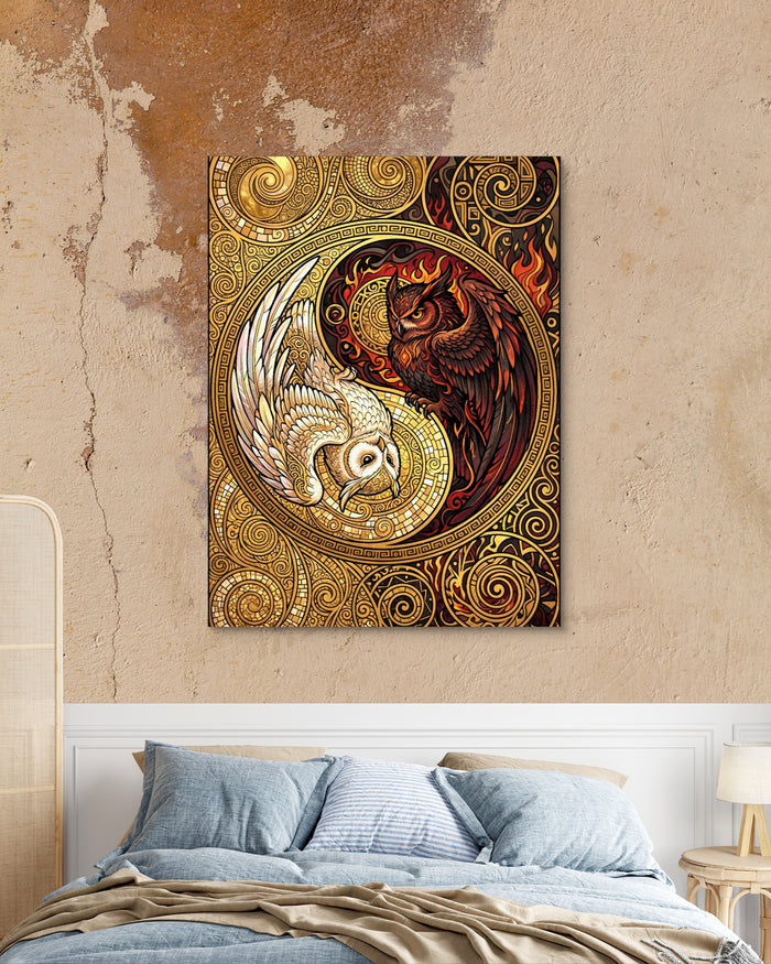 Owls Entwined Mosaic — owls entwined mosaic psd mocha bedroom 1port flush print