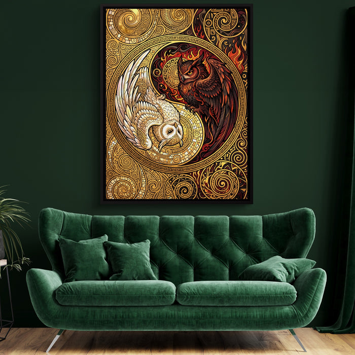 Owls Entwined Mosaic — owls entwined mosaic sq green room 2 1port framed black