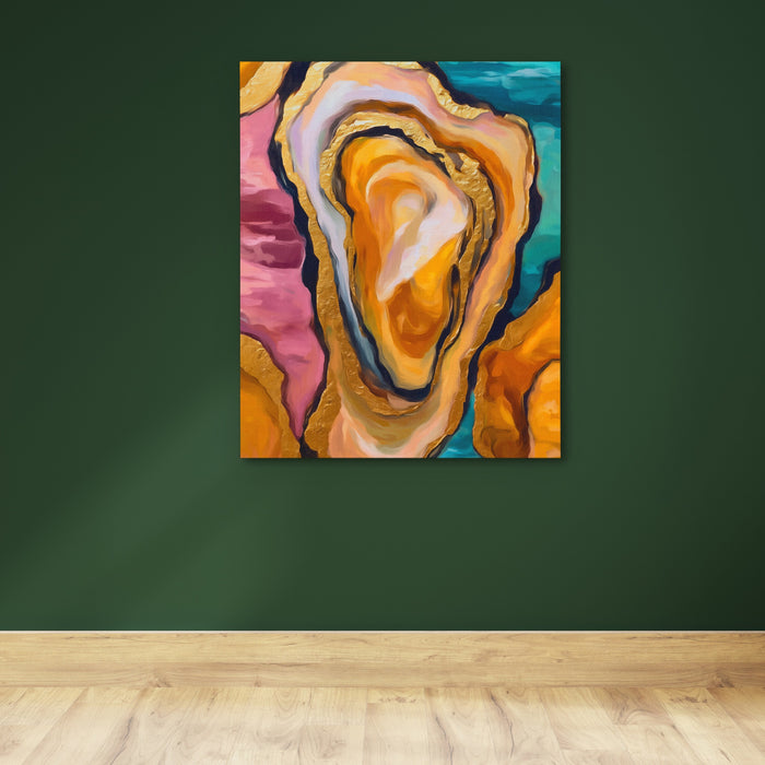 Oyster Dreamscape Gold canvas wall art, room view