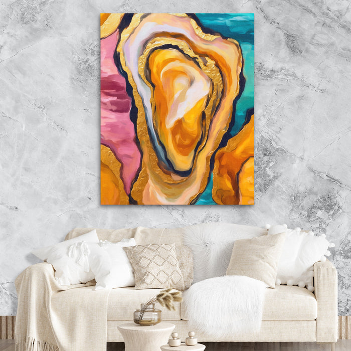Oyster Dreamscape Gold canvas wall art, room view
