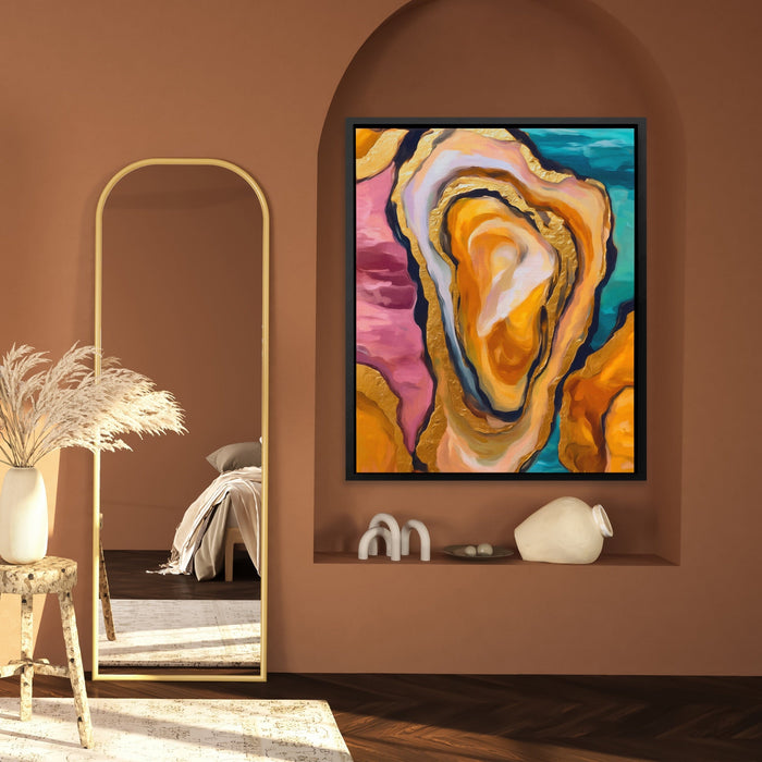 Oyster Dreamscape Gold canvas wall art, room view