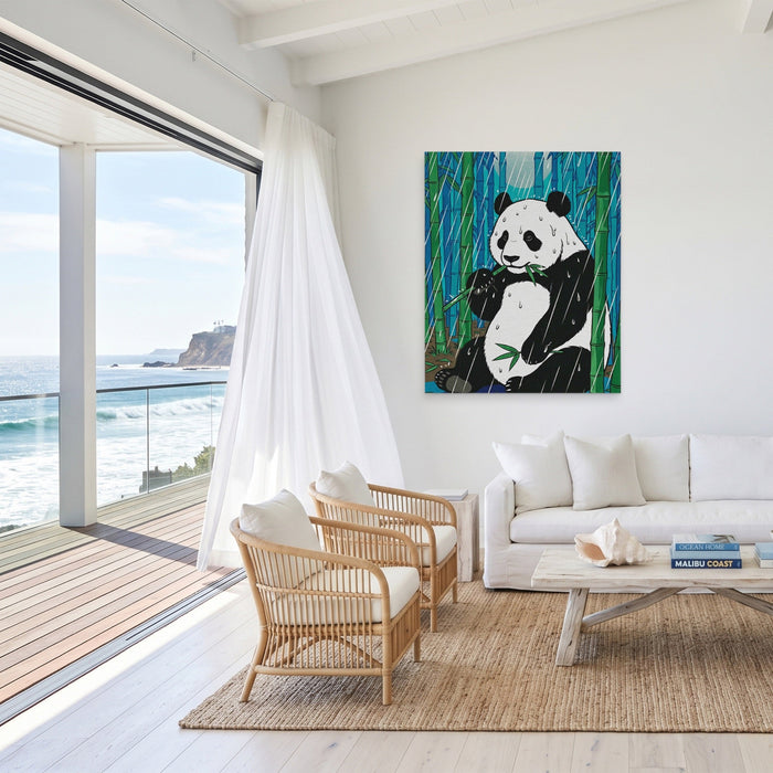 Panda Bamboo Rain canvas wall art, room view