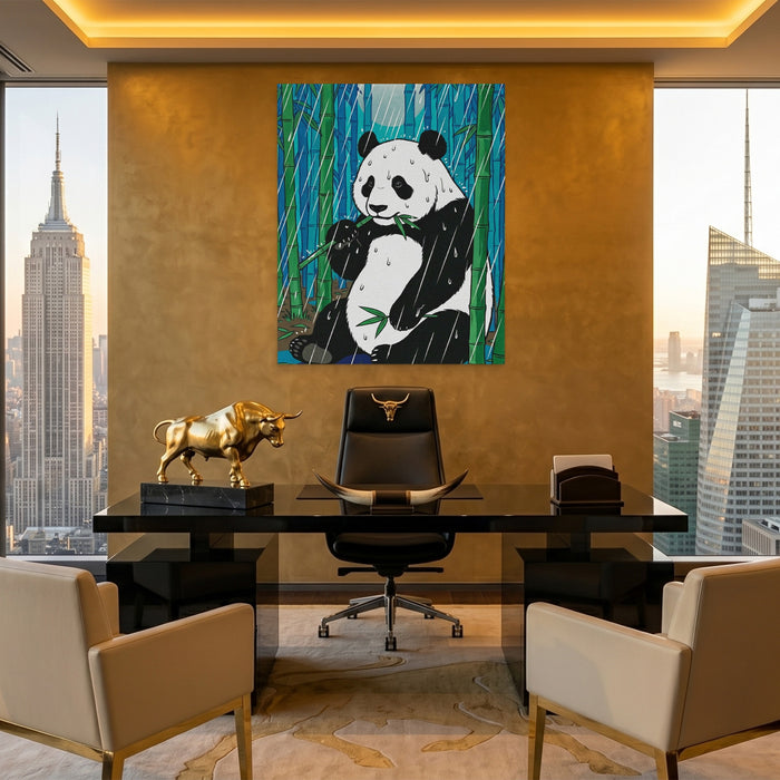 Panda Bamboo Rain canvas wall art, room view
