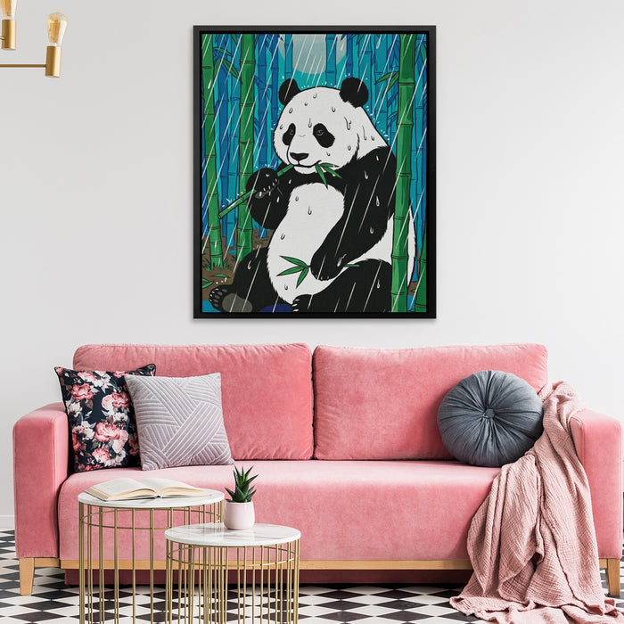 Panda Bamboo Rain canvas wall art, room view
