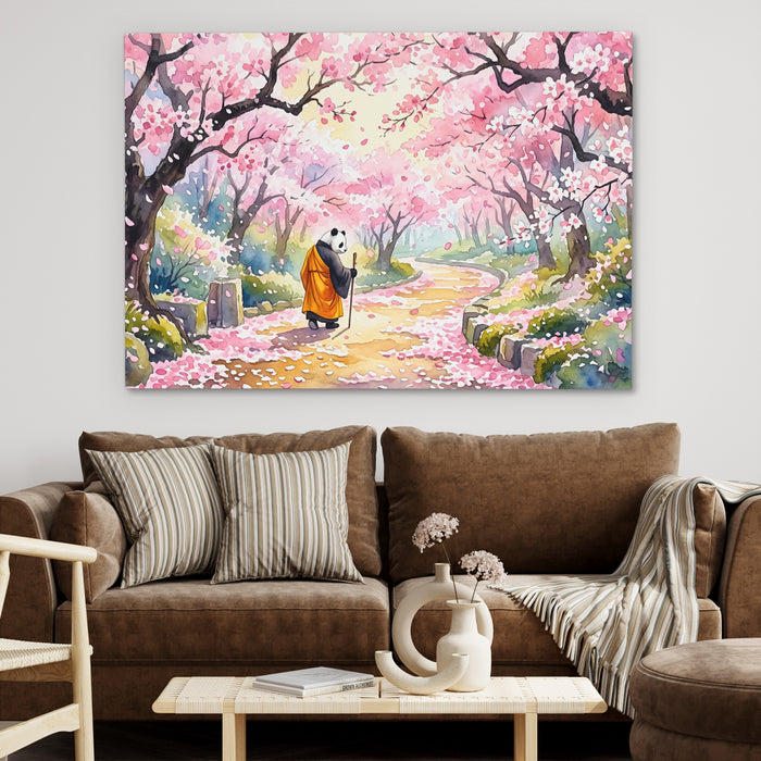 Panda Cherry Blossom canvas wall art, room view