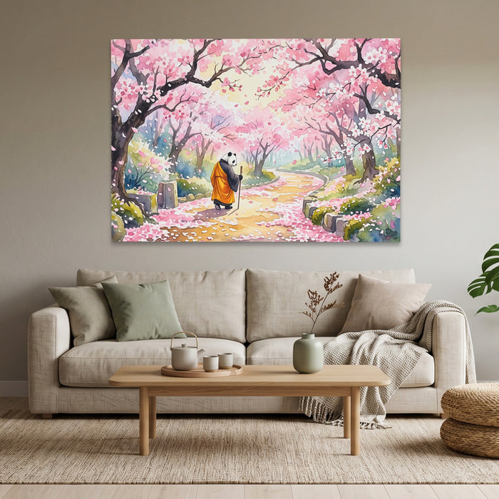 Panda Cherry Blossom canvas wall art, room view