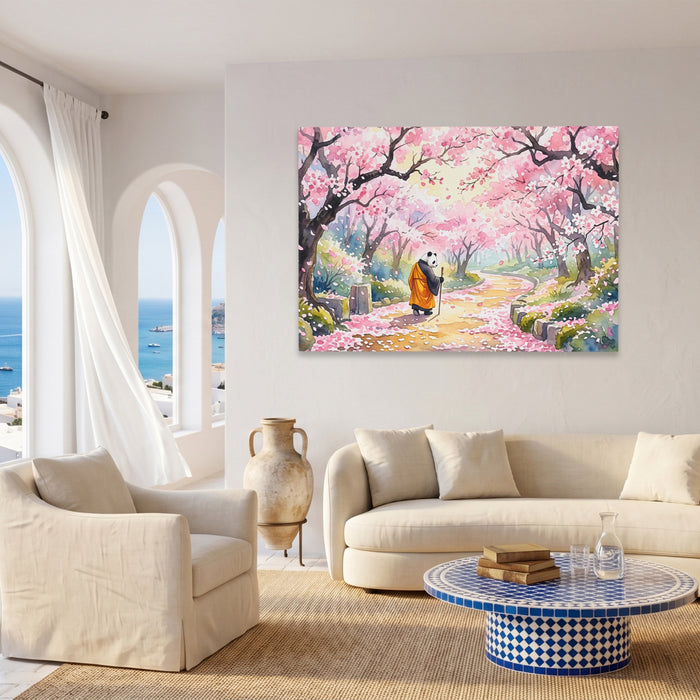 Panda Cherry Blossom canvas wall art, room view