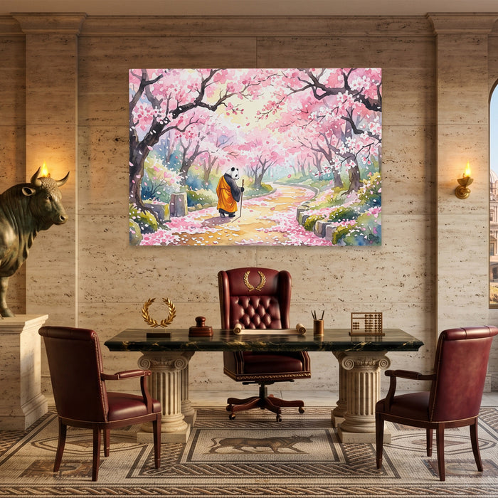 Panda Cherry Blossom canvas wall art, room view