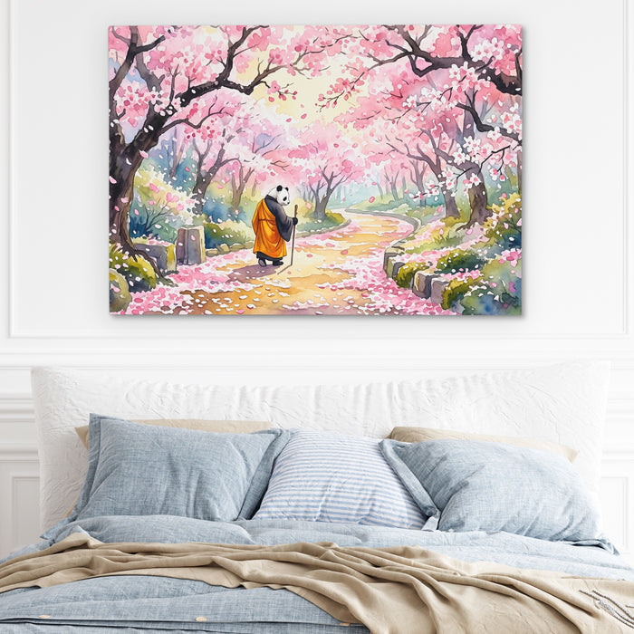 Panda Cherry Blossom canvas wall art, room view