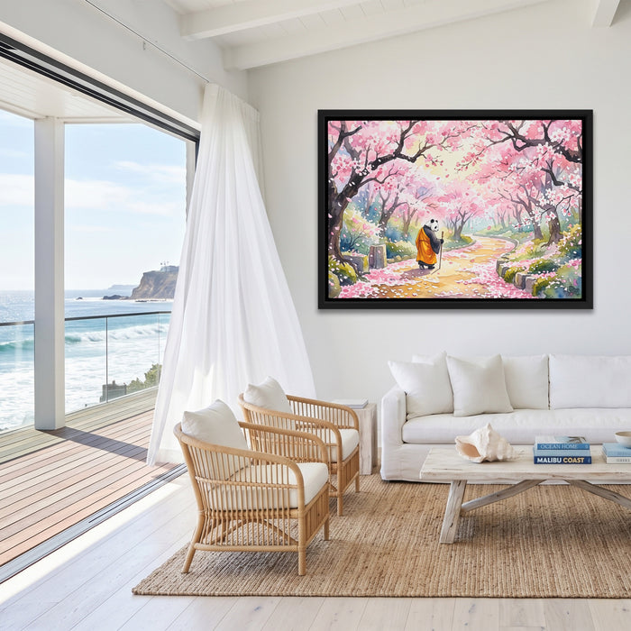 Panda Cherry Blossom canvas wall art, room view