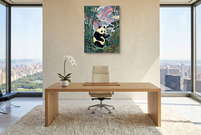 Panda Feast — panda feast office with city view 5 1port flush print