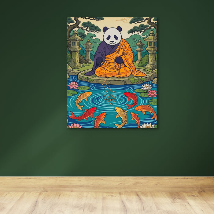 Panda Feeding Koi canvas wall art, room view
