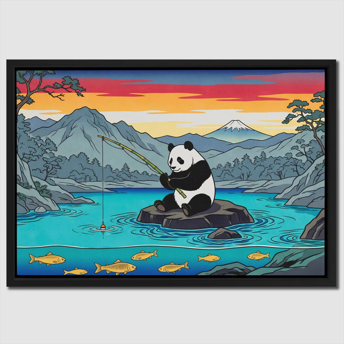 Panda Fishing Sunset canvas wall art