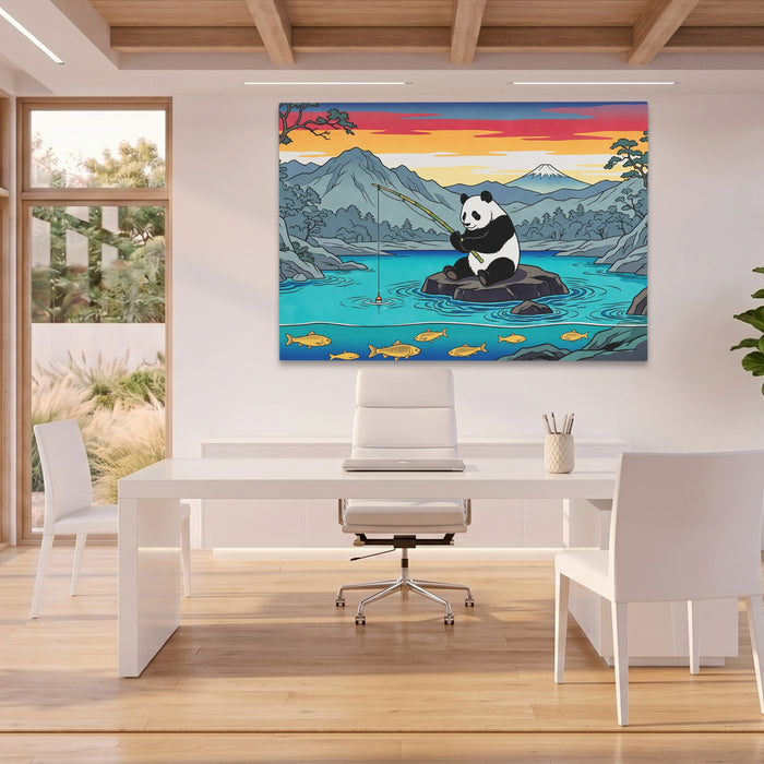 Panda Fishing Sunset canvas wall art, room view