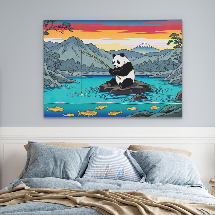 Panda Fishing Sunset canvas wall art, room view