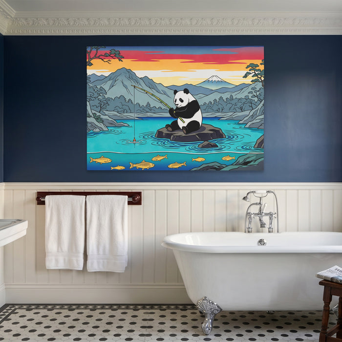 Panda Fishing Sunset canvas wall art, room view