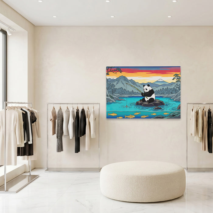 Panda Fishing Sunset canvas wall art, room view