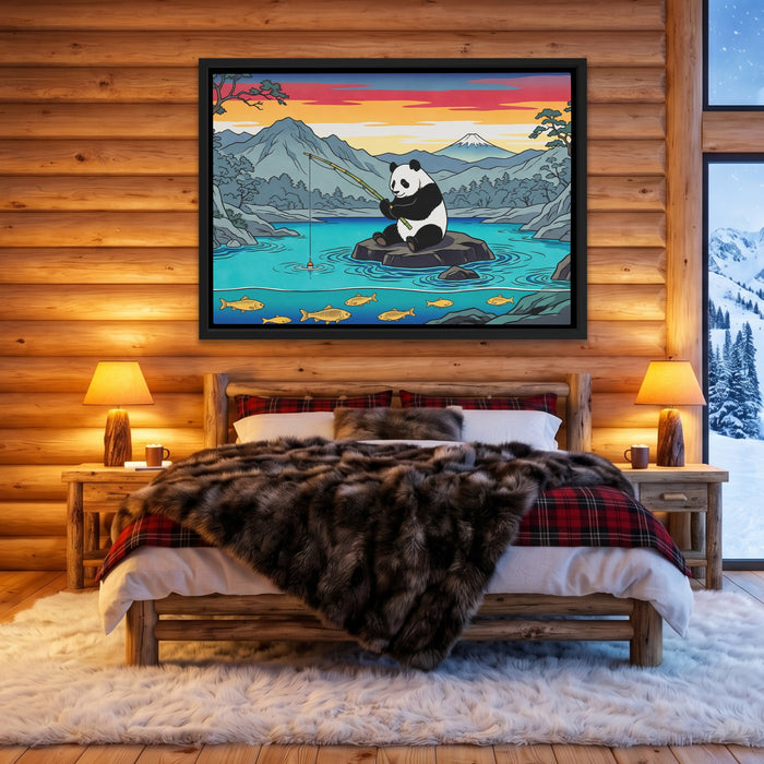 Panda Fishing Sunset canvas wall art, room view