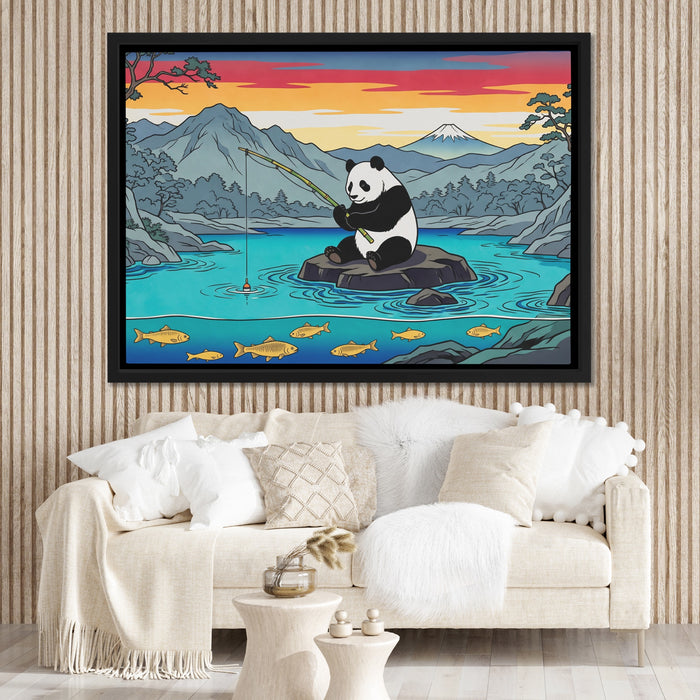 Panda Fishing Sunset canvas wall art, room view