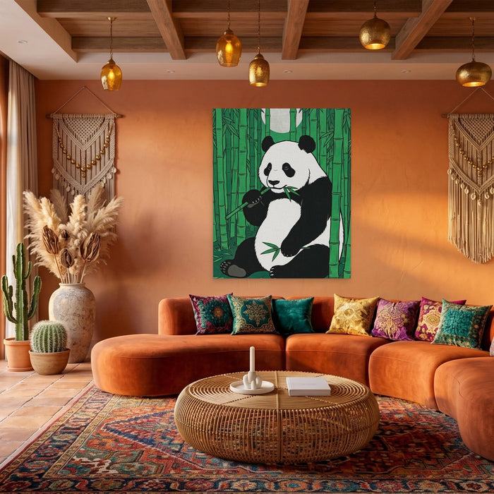 Panda Green Bamboo canvas wall art, room view