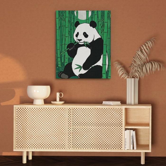 Panda Green Bamboo canvas wall art, room view