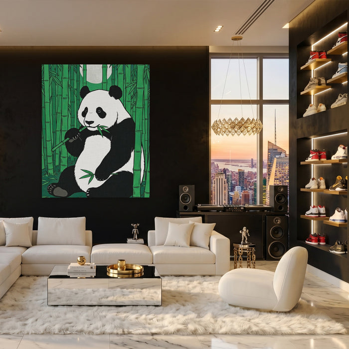 Panda Green Bamboo canvas wall art, room view