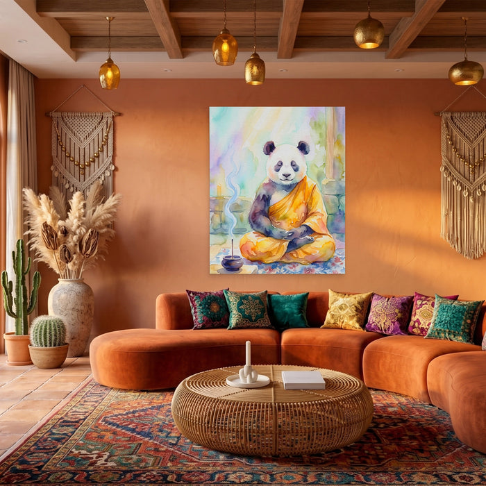 Panda Medidative Thought canvas wall art, room view