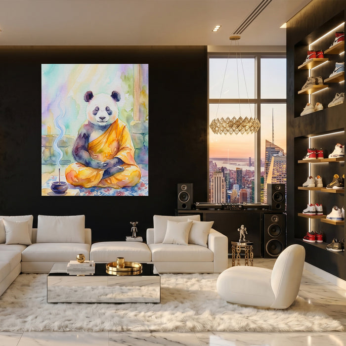 Panda Medidative Thought canvas wall art, room view