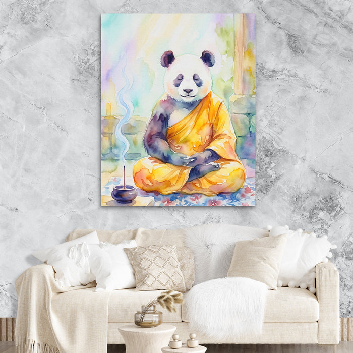 Panda Medidative Thought canvas wall art, room view