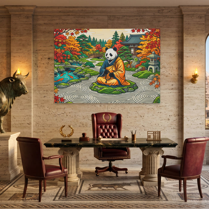 Panda Meditation Garden canvas wall art, room view