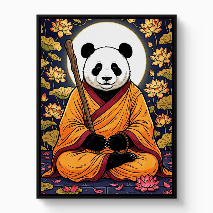 Panda Monk Meditation — panda monk meditation white studio framed black