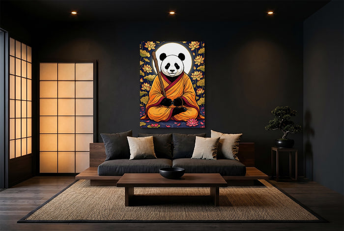 Panda Monk Meditation — panda monk meditation modern minimalist living room 2 1port flush print
