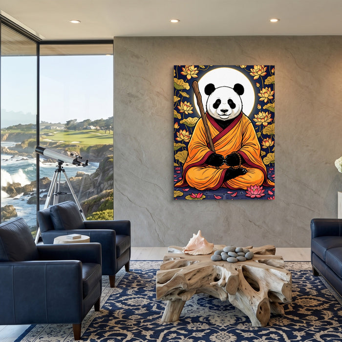 Panda Monk Meditation — panda monk meditation sq coastal views 1port flush print