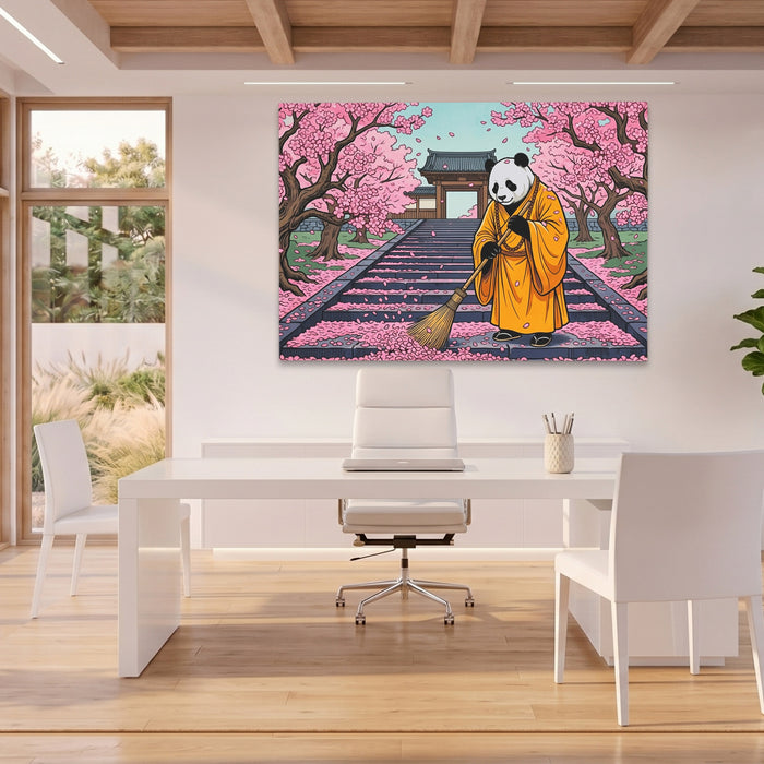 Panda Monk Sweeping canvas wall art, room view