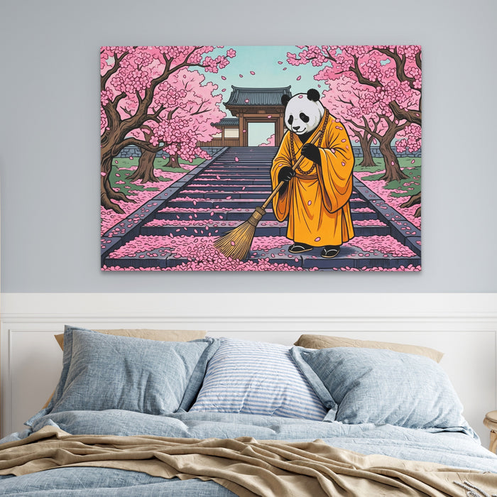 Panda Monk Sweeping canvas wall art, room view