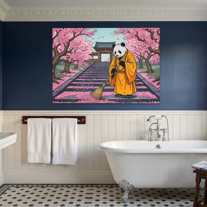 Panda Monk Sweeping canvas wall art, room view