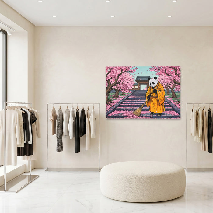 Panda Monk Sweeping canvas wall art, room view