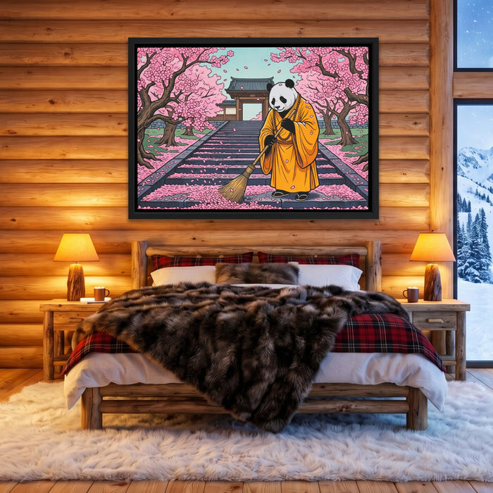 Panda Monk Sweeping canvas wall art, room view