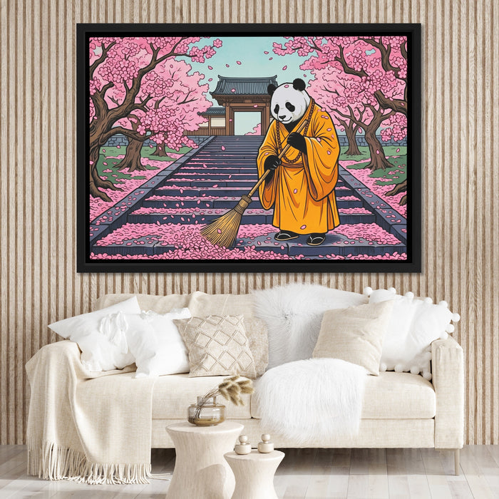 Panda Monk Sweeping canvas wall art, room view