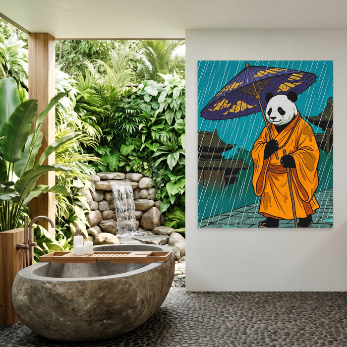 Panda Rainy Monk canvas wall art, room view